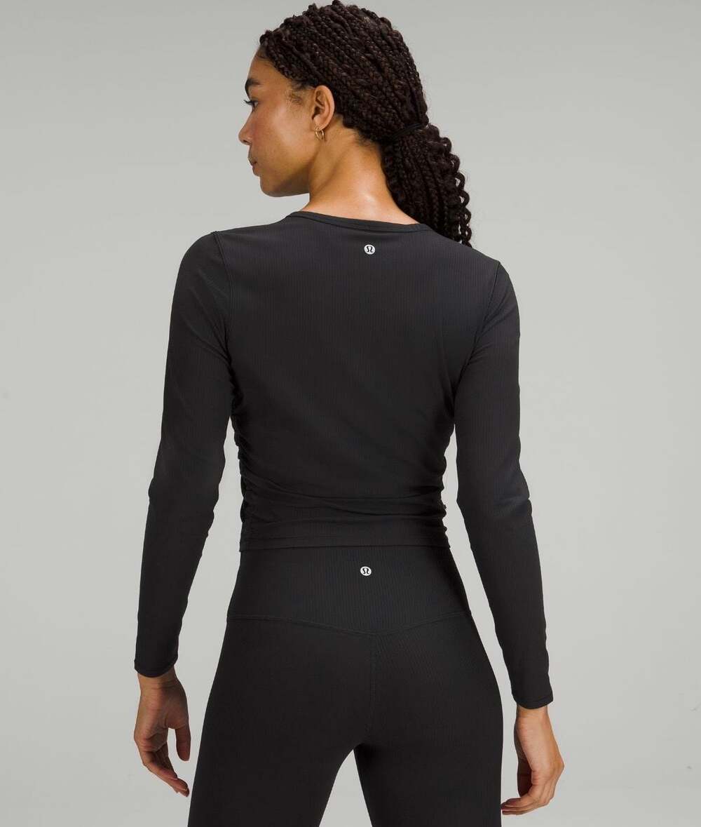 Lululemon All It Takes Ribbed Long Sleeve Shirt Black Ruched Top